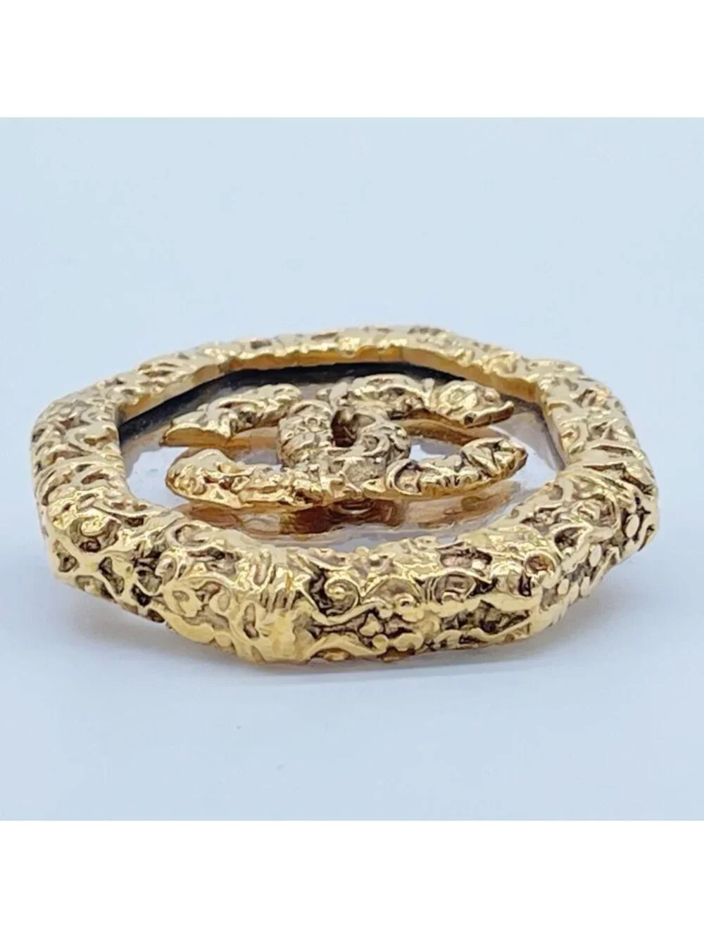 Chanel Brooch CC Logo Lava Gold